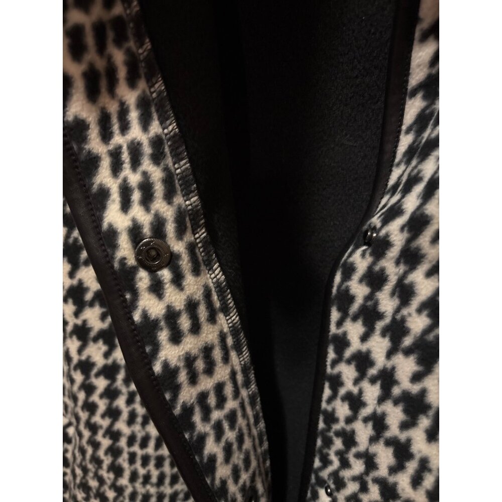 Marina Luna Cape Coat Size L/XL Houndstooth Black & White Faux Fur Collar Snaps - Picture 8 of 11